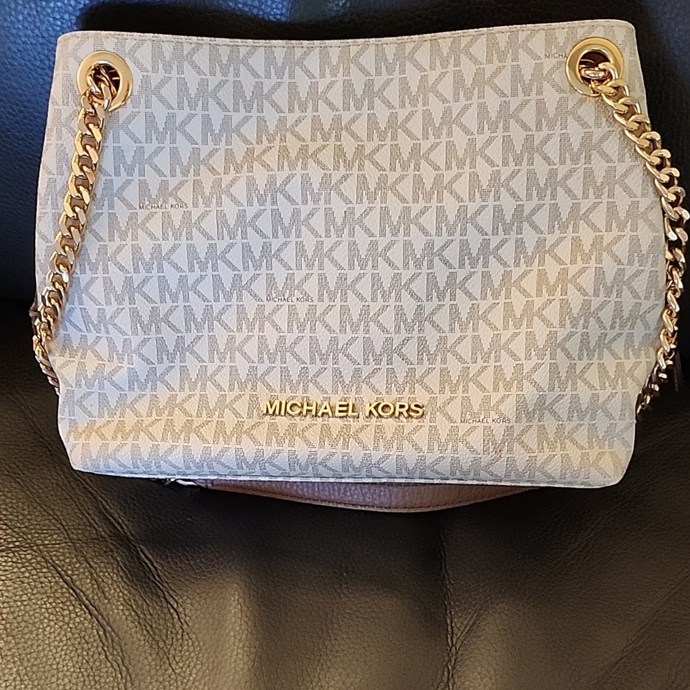 Michael Kors Cream Signature Shoulder Bag with Gold Accents